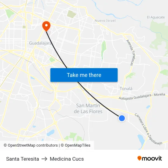 Santa Teresita to Medicina Cucs map