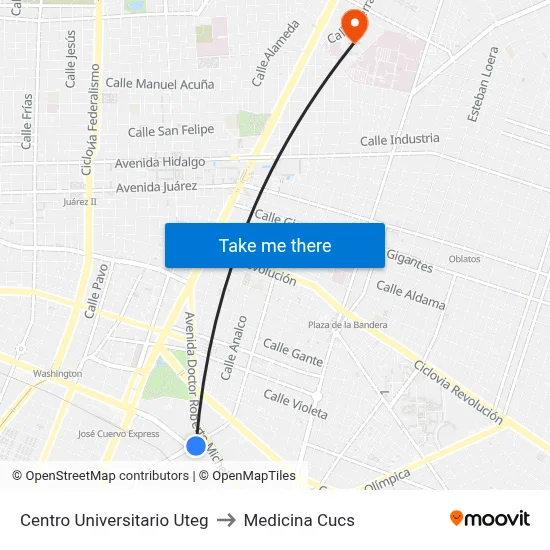 Centro Universitario Uteg to Medicina Cucs map