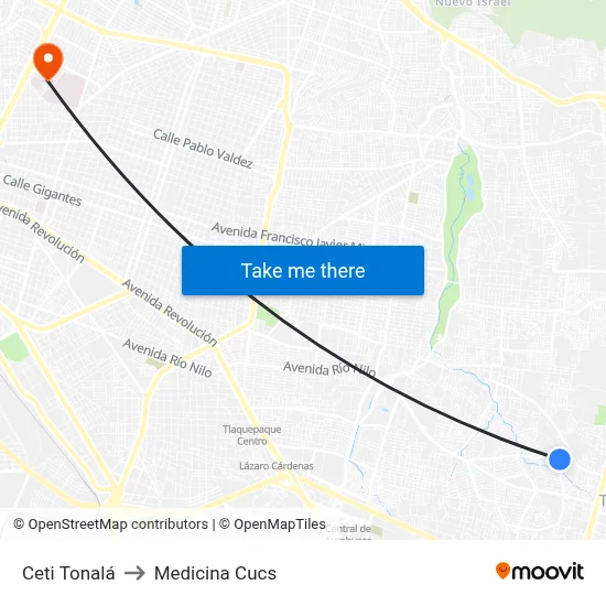 Ceti Tonalá to Medicina Cucs map