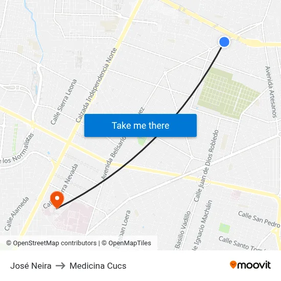José Neira to Medicina Cucs map