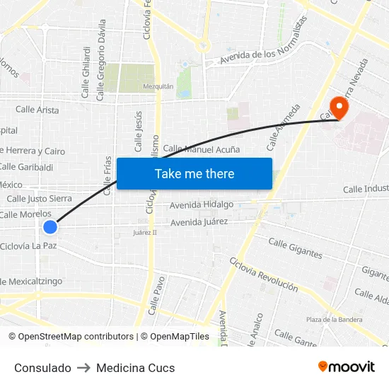 Consulado to Medicina Cucs map
