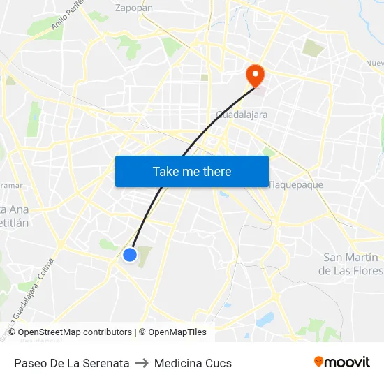Paseo De La Serenata to Medicina Cucs map