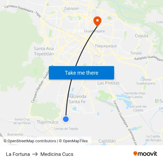 La Fortuna to Medicina Cucs map