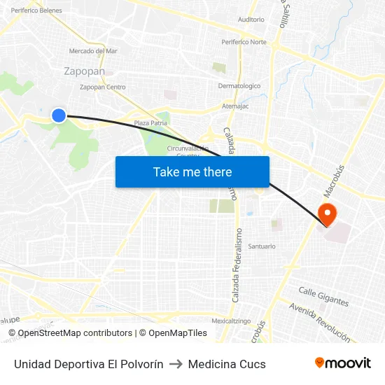 Unidad Deportiva El Polvorín to Medicina Cucs map