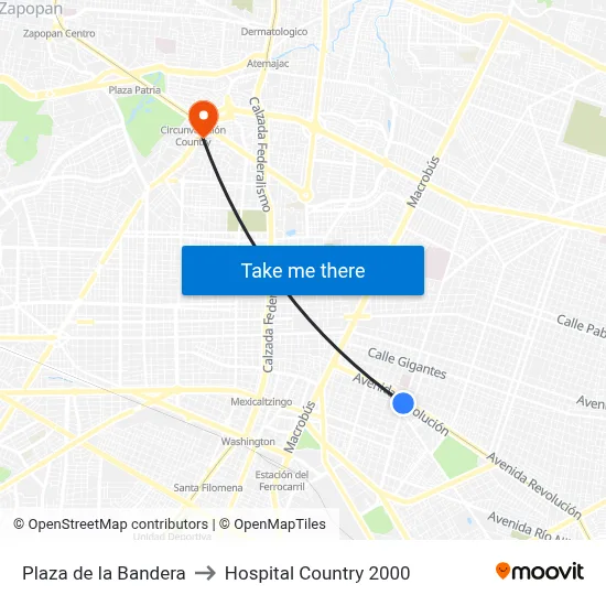 Plaza de la Bandera to Hospital Country 2000 map