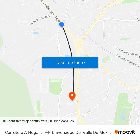 Carretera A Nogales X Aviación to Universidad Del Valle De México Campus Zapopan map