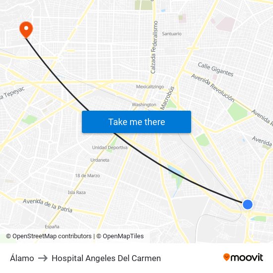 Álamo to Hospital Angeles Del Carmen map