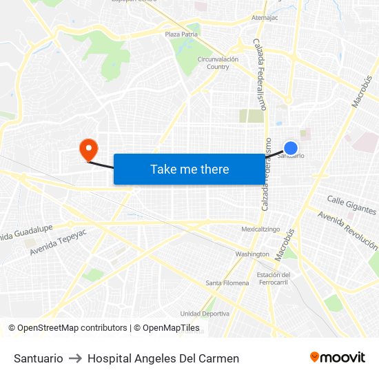 Santuario to Hospital Angeles Del Carmen map