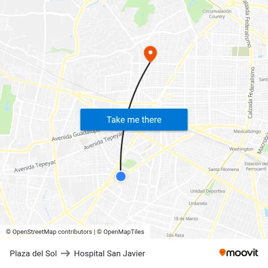 Plaza del Sol to Hospital San Javier map