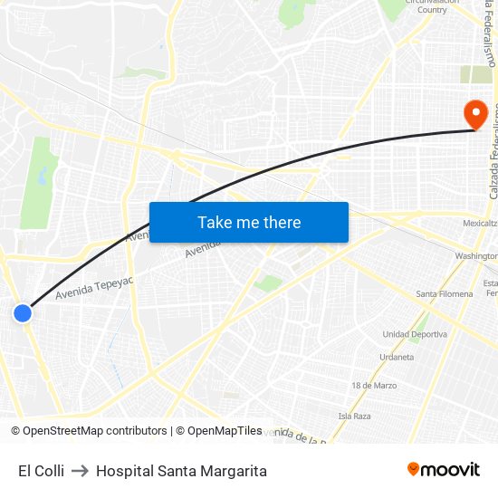 El Colli to Hospital Santa Margarita map