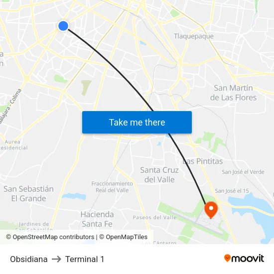 Obsidiana to Terminal 1 map
