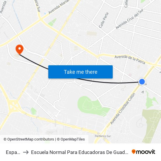 España to Escuela Normal Para Educadoras De Guadalajara map