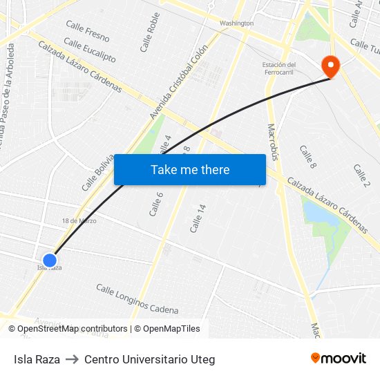 Isla Raza to Centro Universitario Uteg map