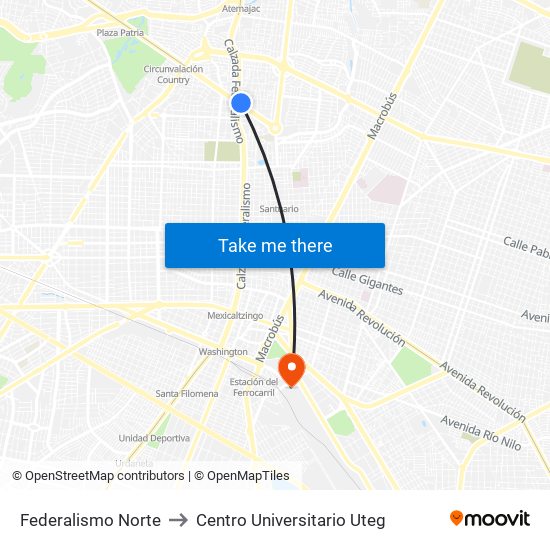 Federalismo Norte to Centro Universitario Uteg map