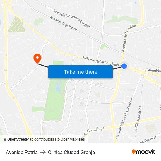 Avenida Patria to Clinica Ciudad Granja map