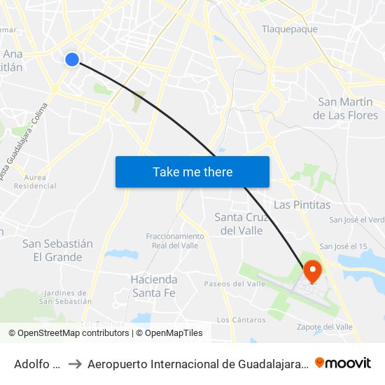 Adolfo López Mateos to Aeropuerto Internacional de Guadalajara  Miguel Hidalgo y Costilla  (GDL) (Aeropuerto Internacional map