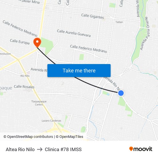 Altea Rio Nilo to Clinica #78 IMSS map