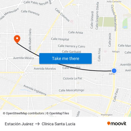 Estación Juárez to Clínica Santa Lucía map