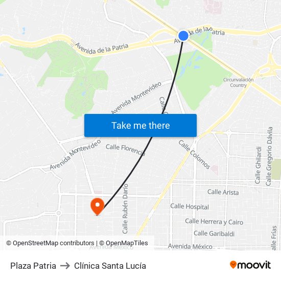 Plaza Patria to Clínica Santa Lucía map