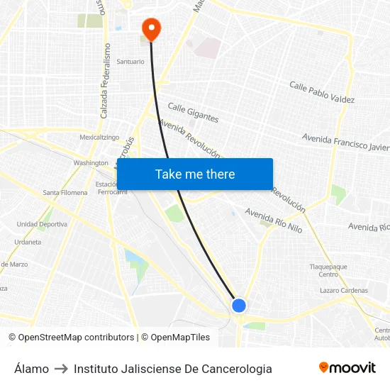 Álamo to Instituto Jalisciense De Cancerologia map