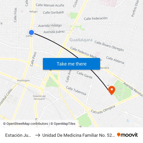 Juárez to Unidad De Medicina Familiar No. 52 IMSS map