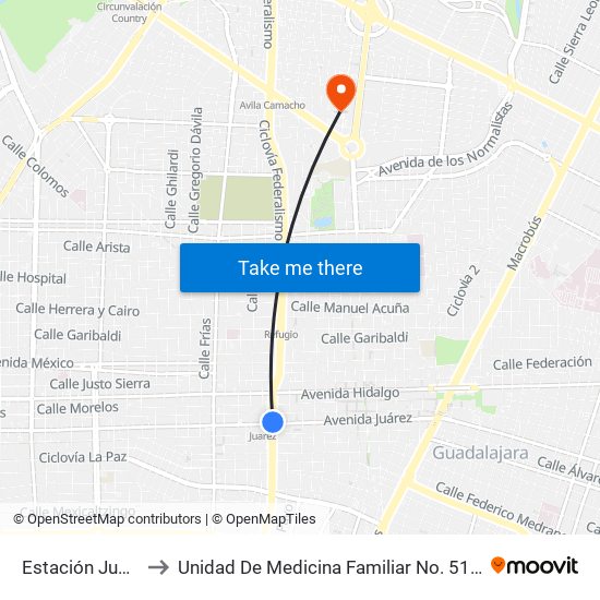 Estación Juárez to Unidad De Medicina Familiar No. 51 IMSS map