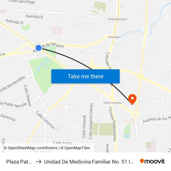 Plaza Patria to Unidad De Medicina Familiar No. 51 IMSS map