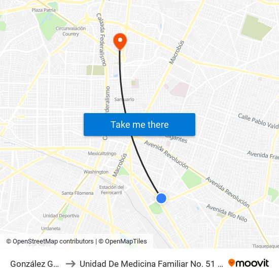 González Gallo to Unidad De Medicina Familiar No. 51 IMSS map