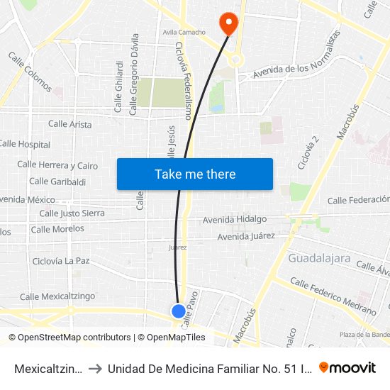 Mexicaltzingo to Unidad De Medicina Familiar No. 51 IMSS map