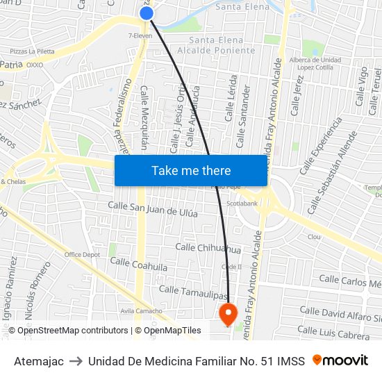 Atemajac to Unidad De Medicina Familiar No. 51 IMSS map