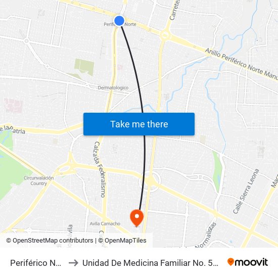 Periférico Norte to Unidad De Medicina Familiar No. 51 IMSS map