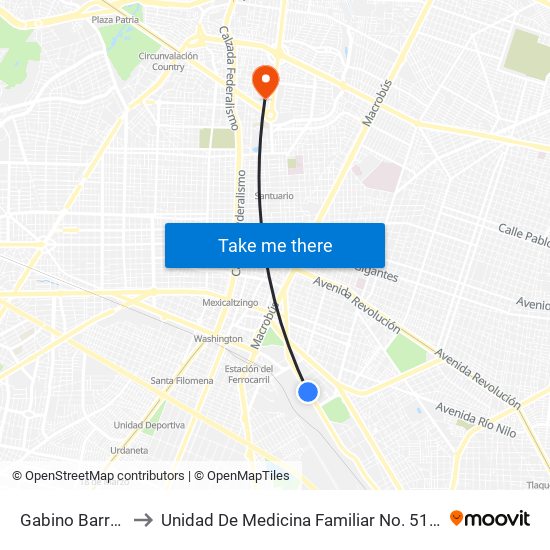 Gabino Barreda to Unidad De Medicina Familiar No. 51 IMSS map