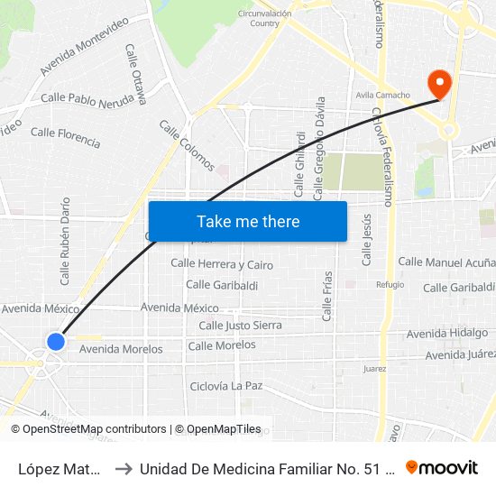 López Mateos to Unidad De Medicina Familiar No. 51 IMSS map