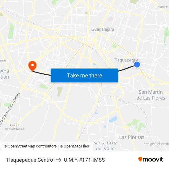 Tlaquepaque Centro to U.M.F. #171 IMSS map