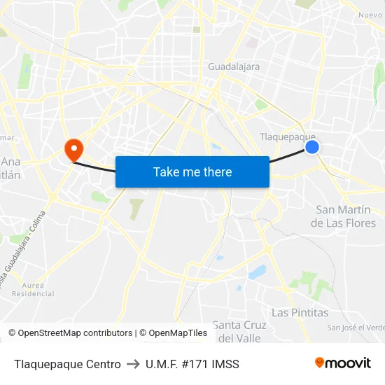 Tlaquepaque Centro to U.M.F. #171 IMSS map