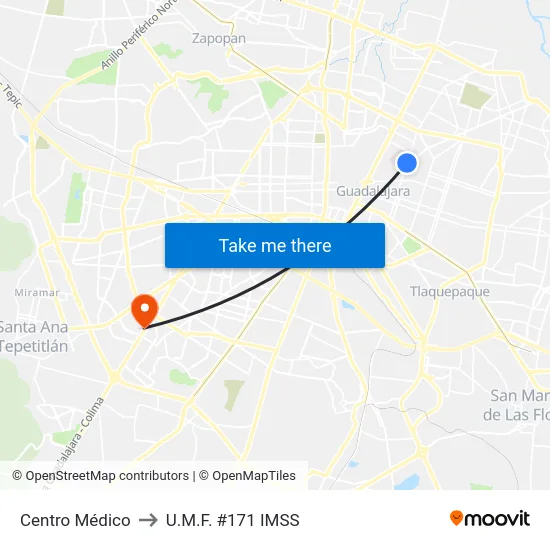 Centro Médico to U.M.F. #171 IMSS map