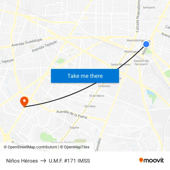 Niños Héroes to U.M.F. #171 IMSS map