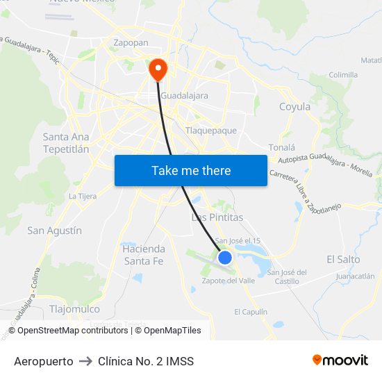 Aeropuerto to Clínica No. 2 IMSS map