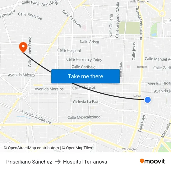 Prisciliano Sánchez to Hospital Terranova map