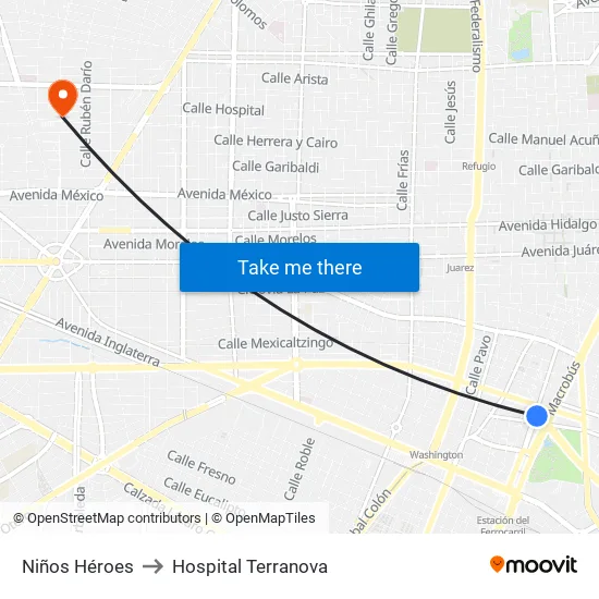 Niños Héroes to Hospital Terranova map