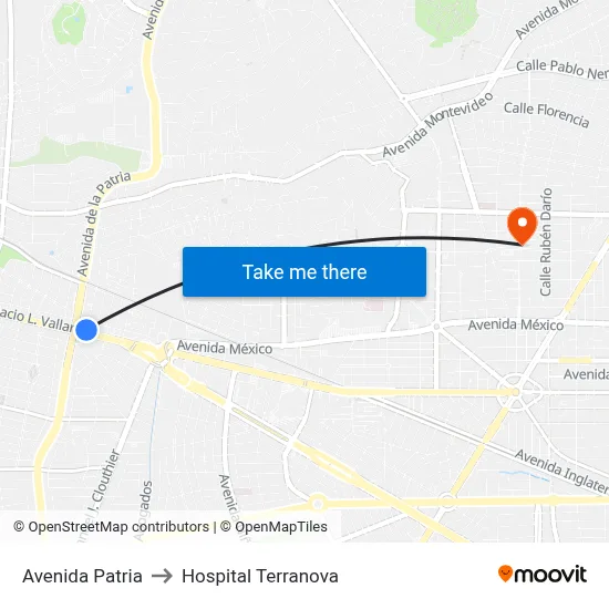 Avenida Patria to Hospital Terranova map