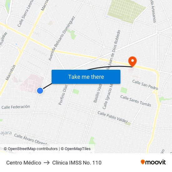 Centro Médico to Clínica IMSS No. 110 map