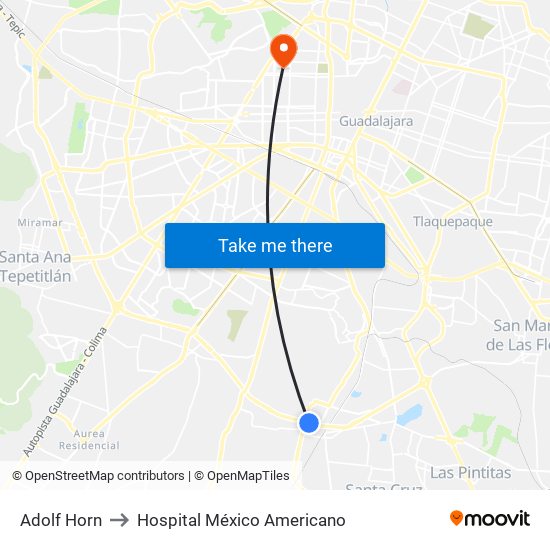 Adolf Horn to Hospital México Americano map