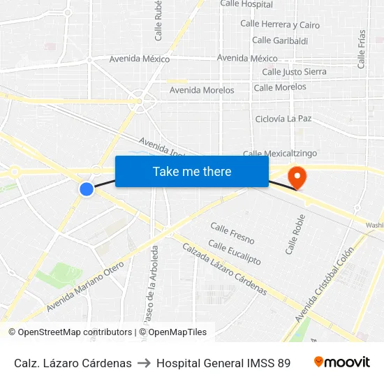 Calz. Lázaro Cárdenas to Hospital General IMSS 89 map
