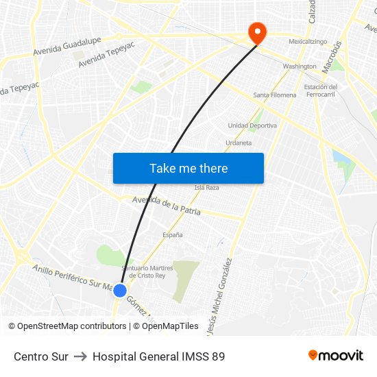 Centro Sur to Hospital General IMSS 89 map