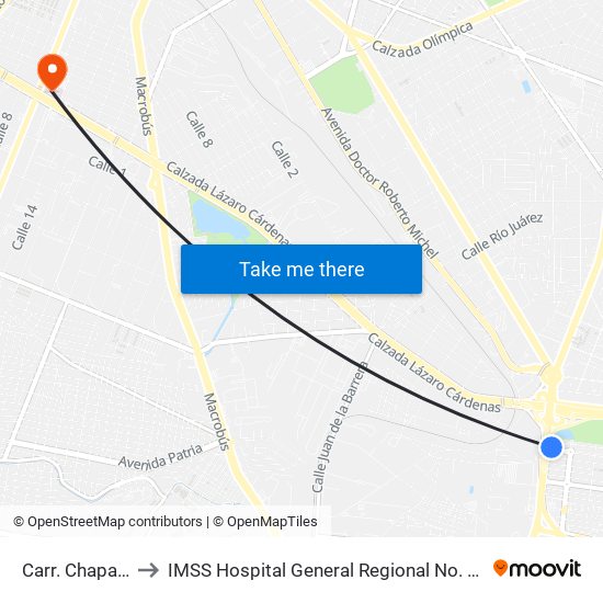 Carr. Chapala to IMSS Hospital General Regional No. 46 map