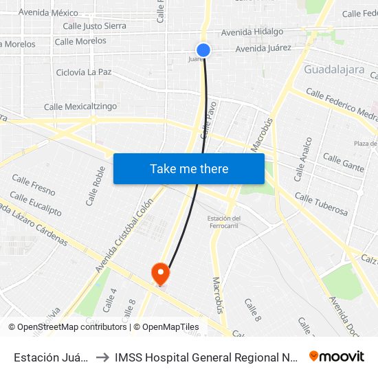 Juárez to IMSS Hospital General Regional No. 46 map