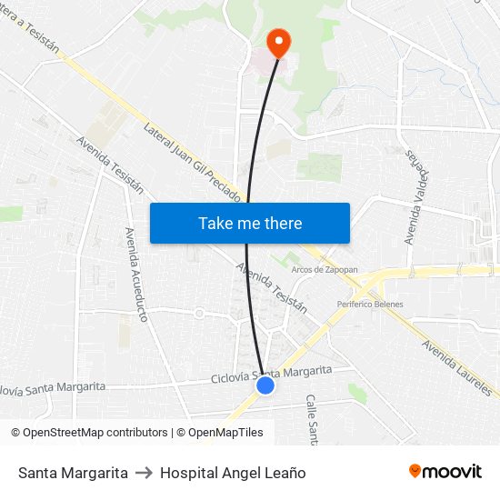 Santa Margarita to Hospital Angel Leaño map