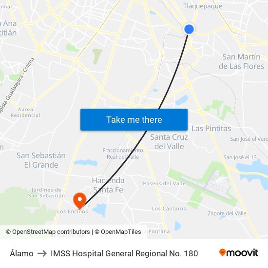 Álamo to IMSS Hospital General Regional No. 180 map