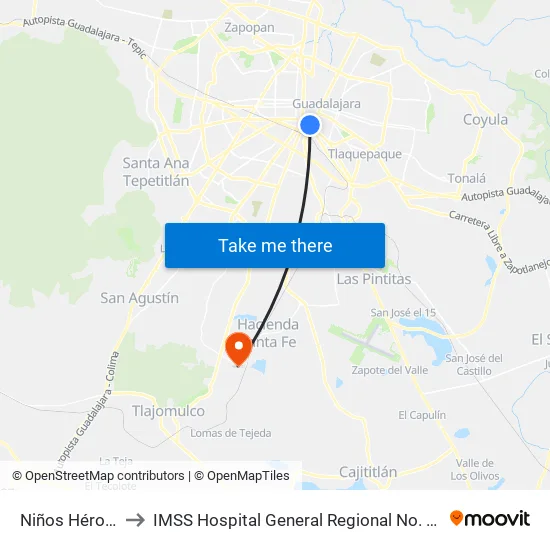 Niños Héroes to IMSS Hospital General Regional No. 180 map